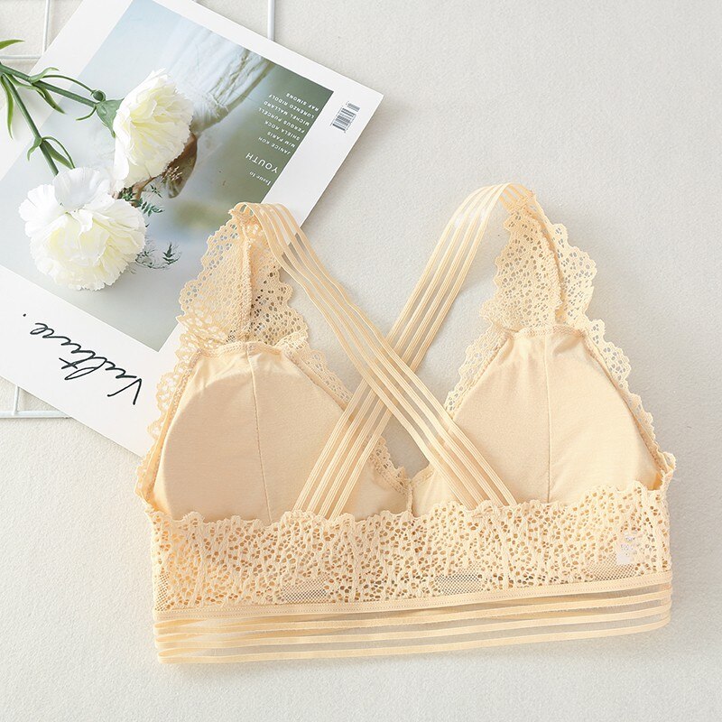 Women Lace Deep V-neck Bra Summer Tank Top Beauty Back Padded Bra Female Underwear For Women