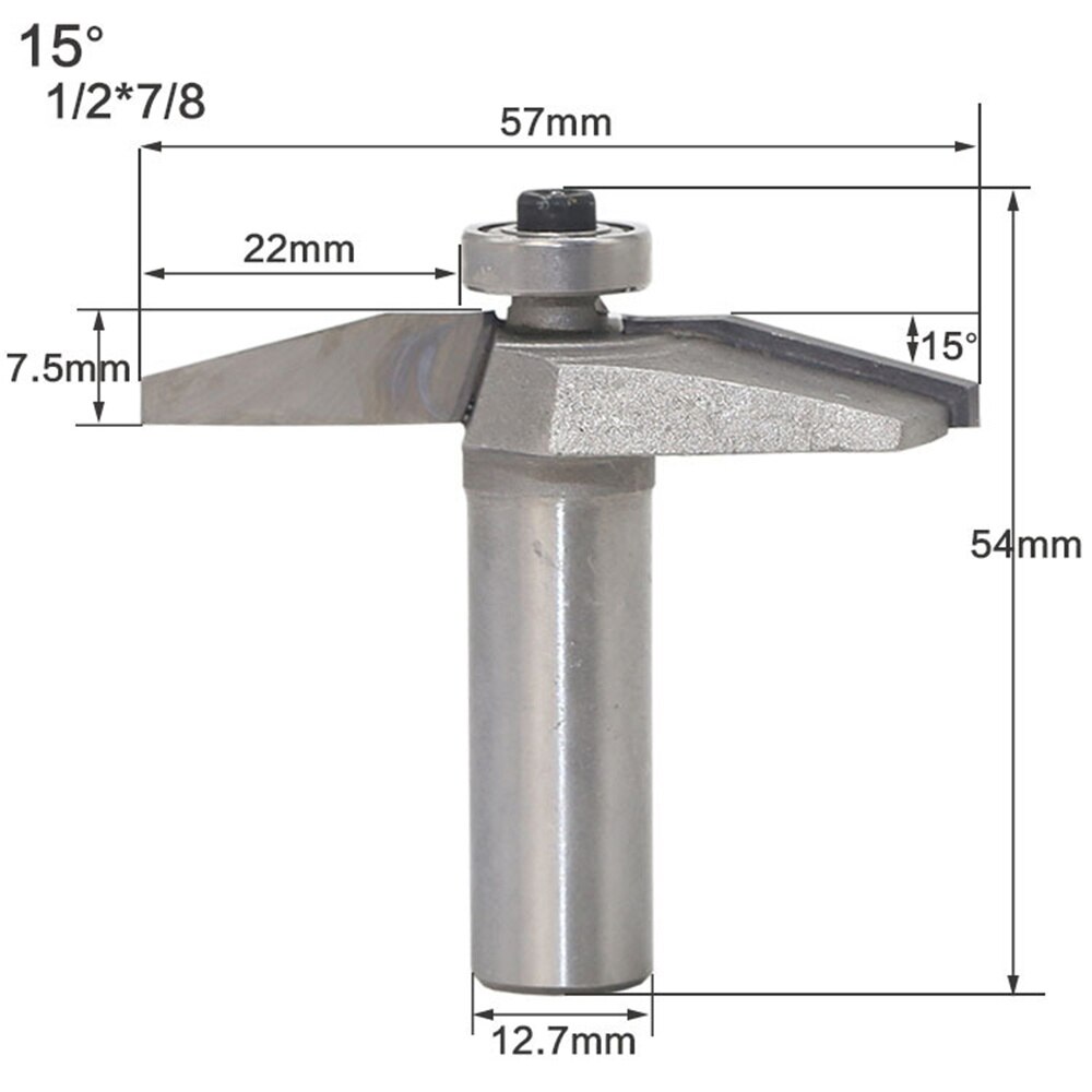 1pc 1/2inch Shank 15 Degree Raised Panel Chamfer Router Bit 2 Flutes Milling Cutter for Wood Woodworking Tool: 12.7x57x7.5mm