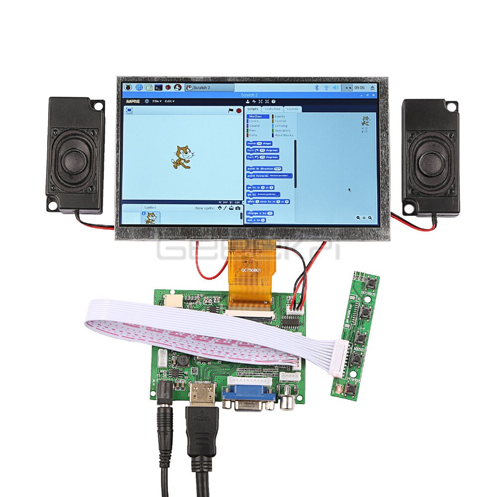 GeeekPi, pantalla LCD de 7 pulgadas 1024*600, Kit de pantalla con amplificador, 2 uds., altavoces para Raspberry Pi 4 B, todas las plataformas y PC