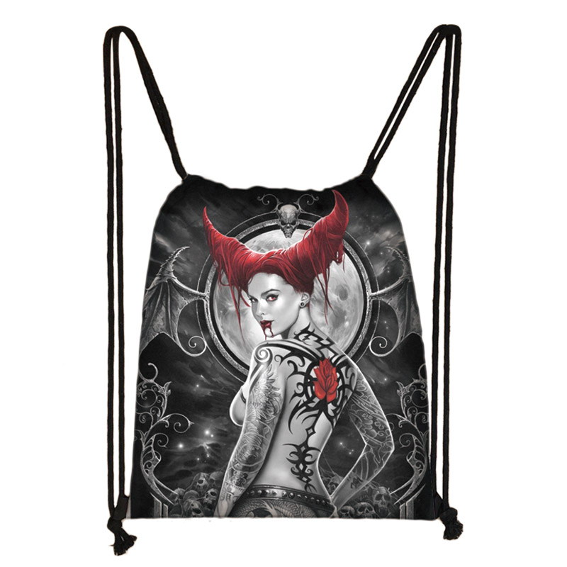Mochila Cool Death Skull para hombre y mujer, bolsa de viaje con cordón, para guardar zapatos, de lona: skdmohuan02