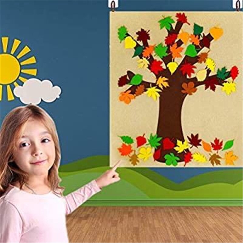 Diy Zelfklevende Vilt Fall Maple Boom Met 52Pcs Afneembare Herfst Blad Ornamenten Bulletin Board Kids Thanksgiving Decoratie