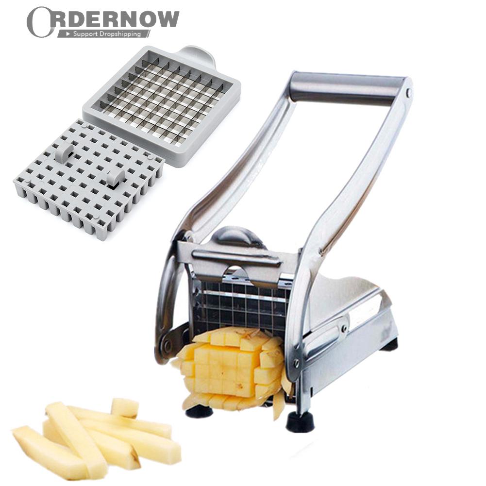 Cortador de patatas fritas de acero inoxidable, máquina para cortar patatas fritas con 2 cuchillas, utensilios de cocina
