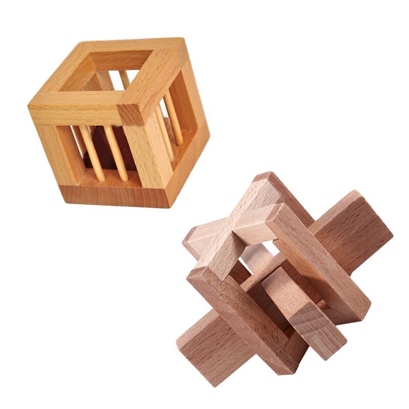 2pcs Wooden The Perplexing x In A Box Logic Puzzle Burr Puzzles Brain Teaser lectual Toy - Siege Lock & cage