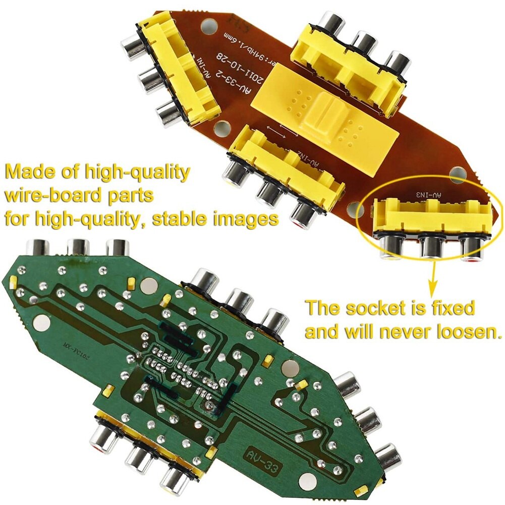 AV Switch Box 3 Way Outlets Converter and RCA Cord Video Audio AV Switcher Selector AV-33