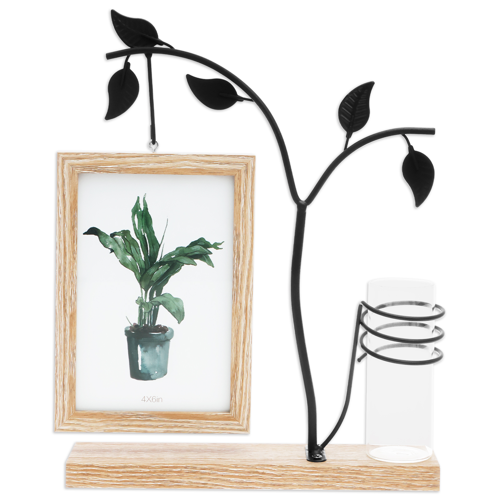 Art Frames 4X6 Fotolijst Ingelijste foto Dubbelzijdig Woondecoratie Opbergrek met standaard en glazen vaas voor bloemenplanten: WHITE