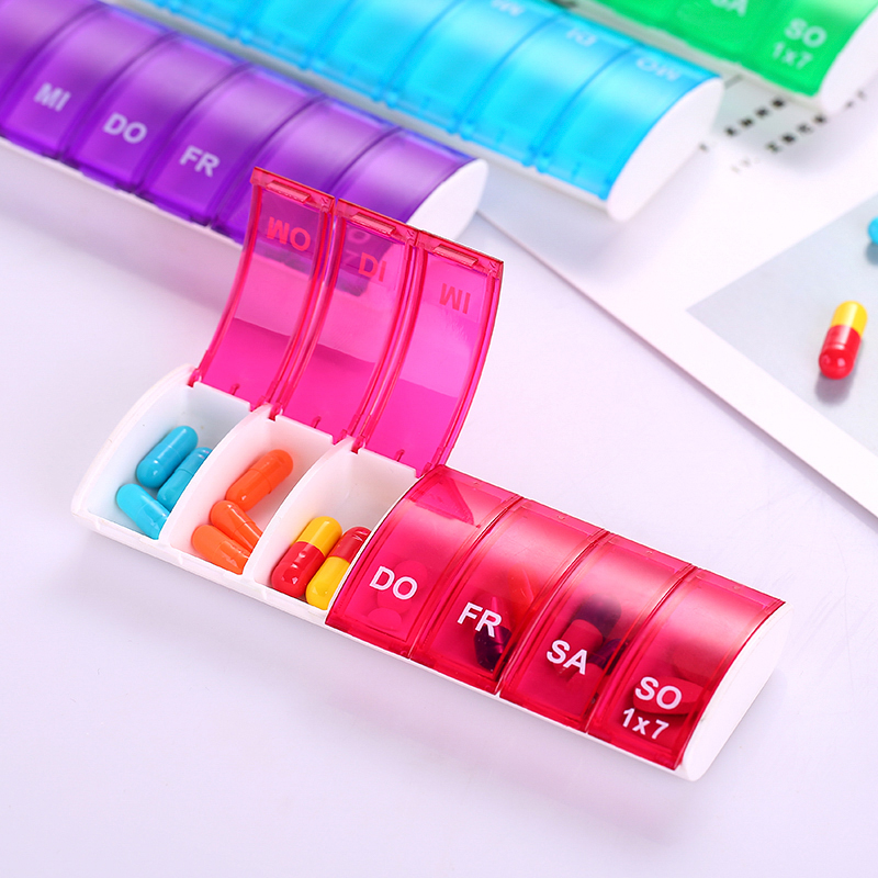 Bærbar 7 dage ugentlig pille arrangør tablet pille opbevaring boks plast medicin boks splittere sundhedspleje værktøj