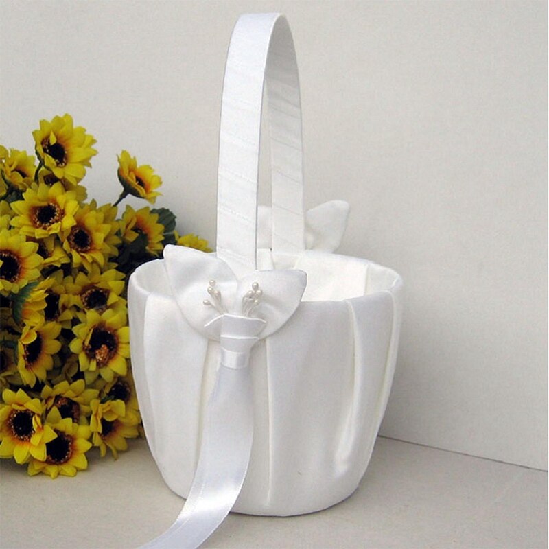 2Pcs Calla Lily Wedding Flower Girl Basket with Ribbon Flower Basket Storage Basket Wedding Party Decoration