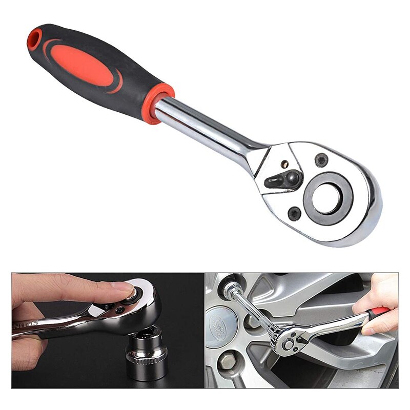 Ratchet Wrench for Socket 24 Teeth Chrome Quick Released Ratchet Handle and Extension Bar (1/4 Inch Wrench 155mm Length)