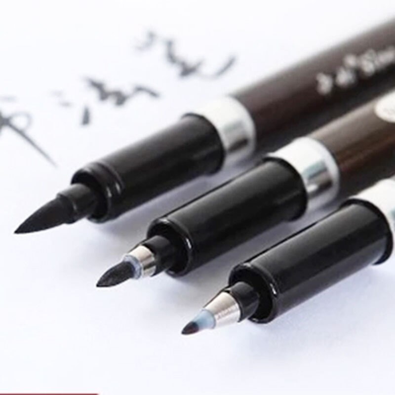 Dingyi Chinese Kalligrafie Pen Zwart Belettering Brush Marker Voor Handtekening Chinese Leren Briefpapier Kunst School Supplies: 3 pcs