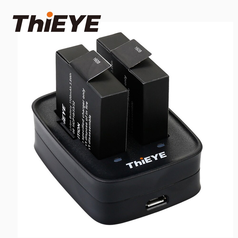 Cargador de Batería Dual + dos baterías recargables de 1100mAh para ThiEYE T5 Edge/T5 Pro/T5e/AKASO V50 Elite, accesorios de Cámara de Acción