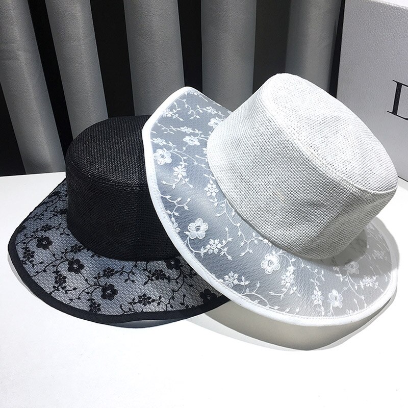 Franse Stijl Vrouwen Witte Hoed Bloem Patroon Strand Zonnehoed Haak Packable Reizen Vrouwen Hoed Derby Kerk Hoed Dames Schipper hoed