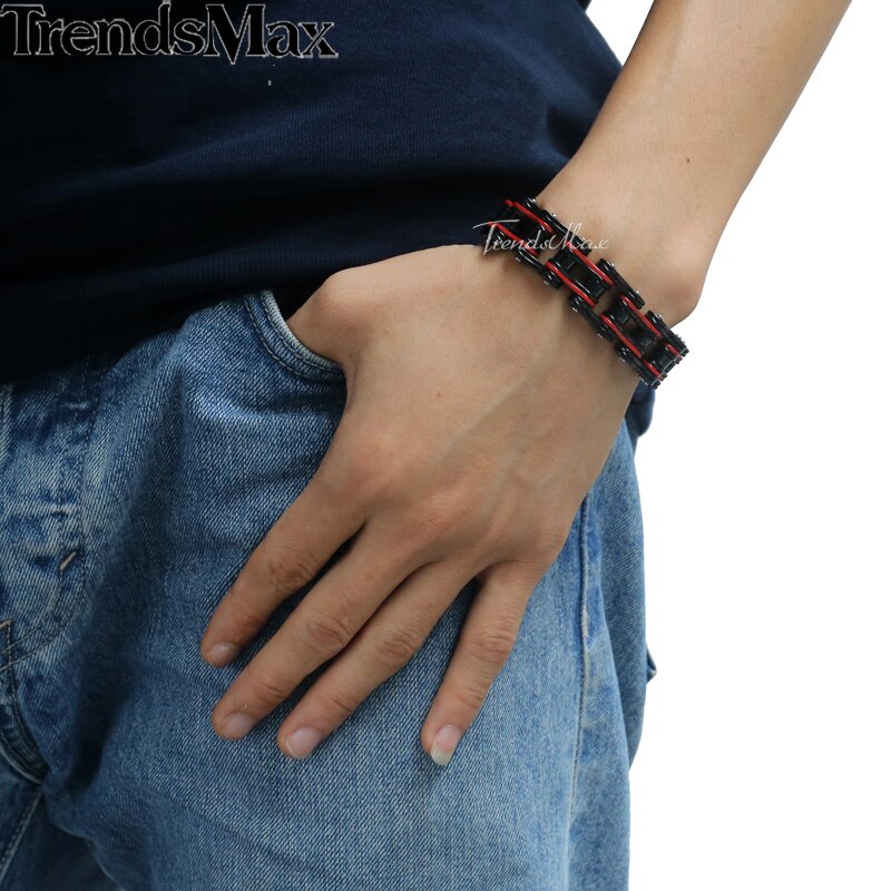 Men's Bracelets Hiphop Biker Motorcycle Link Chain 316L Stainless Steel Bracelet For Male Jewelry 18/18.5/19mm KHBM56