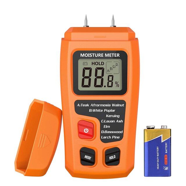 Wood Moisture Meter Hygrometer Timber Damp Detector with 4 Wood Groups Moisture Tester for Firewood Paper Floor Cardboard: Orange