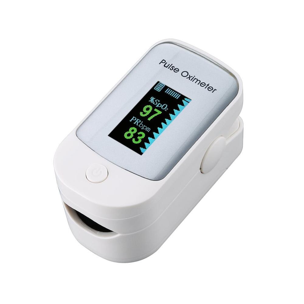 Finger tip puls oximeter meter spo 2 pulsmåler blod iltmætning oled oximeter til husholdningsbrug: Sølv