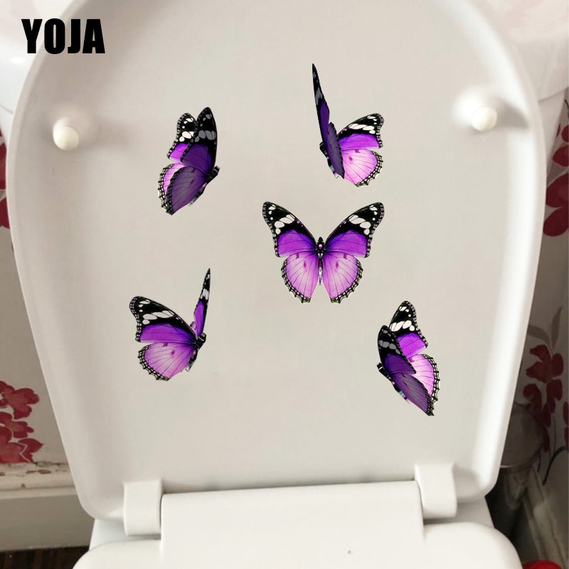 YOJA 19.3X21.9CM Paars Vliegende Vlinder Huis Decoratie Kamer Muur Stickers Toiletbril Stickers T1-2073