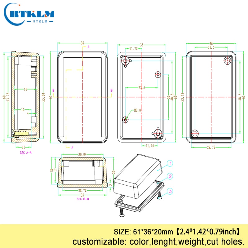 ABS Plastic Enclosures Electronic Junction Box Instrument Case DIY Plastic Project Speaker Electric Box 61*36*20mm