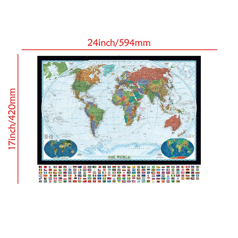 Mapa del mundo con banderas nacionales para decoración del hogar, póster de 59x42cm, lienzo, pintura, arte decorativo para pared