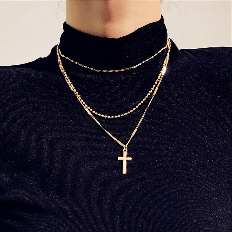 VCORM nuova collana girocollo a catena sottile in oro multistrato Punk per donna collana con pendente a croce retrò 2021 regalo per gioielli di tendenza: 116 Gold