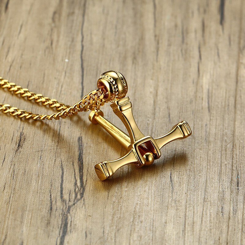 Herr choker halsband hitter basebollträ kors hänge i guld svart silver färg rostfritt stål punk krage hane