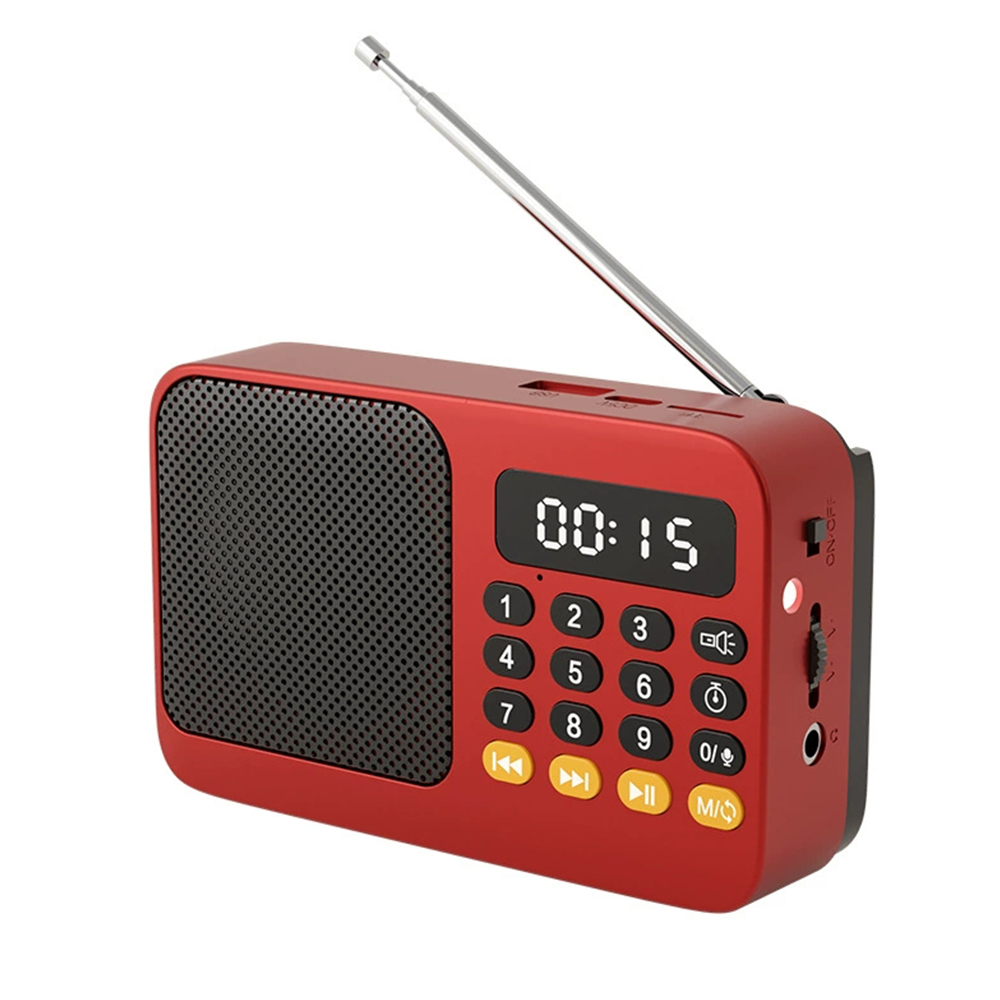 Kompakt handhållen bärbar radio, uppladdningsbar fm, tf, usb, bt, musikspelare med lcd-skärm, 3.5mm uttag och ficklampa: Grön
