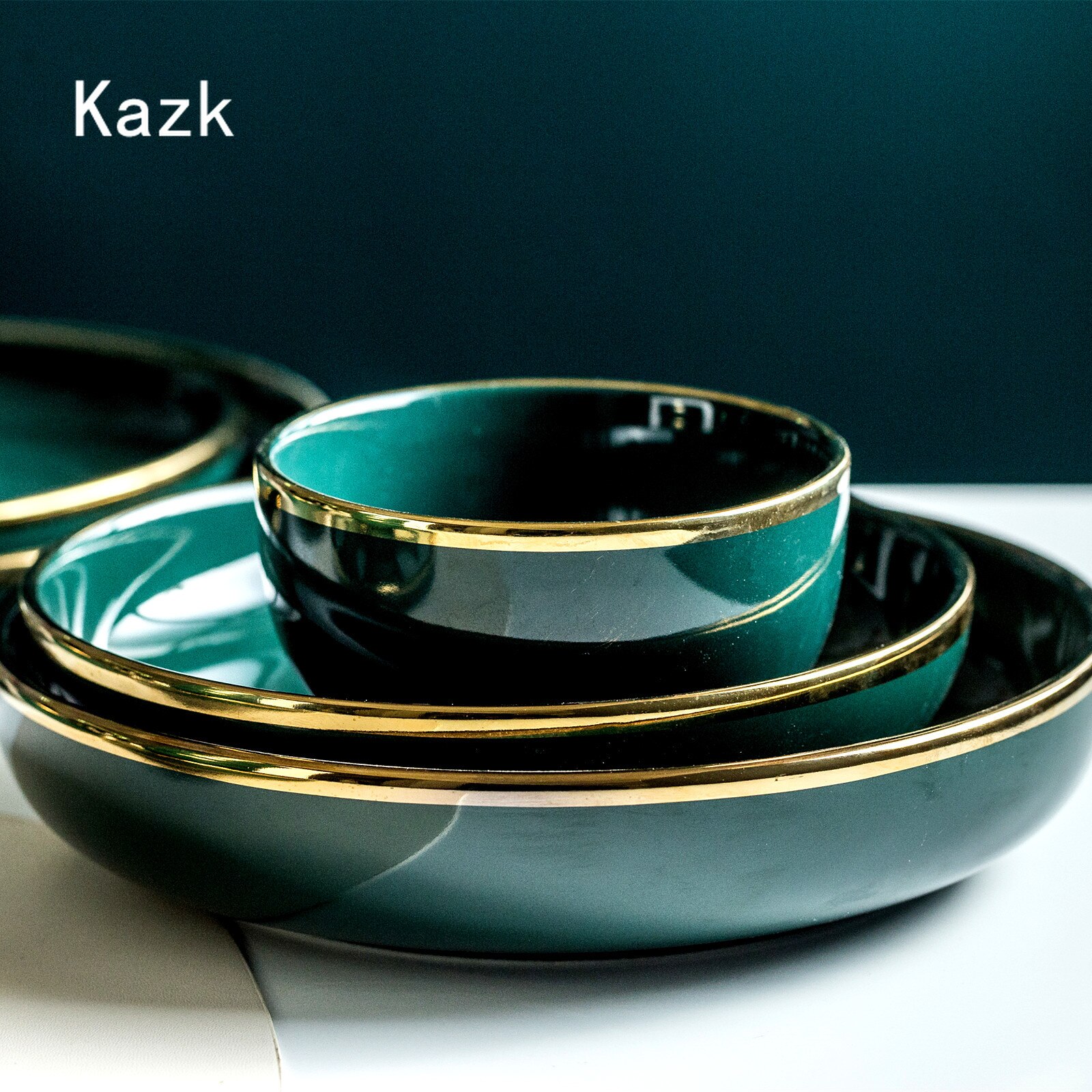 Light Luxury Gold Edge Ceramic Plate Household Steak Pasta Diner Plate Fish Dishes Dessert Bowl Kitchen Decor Tableware Sets