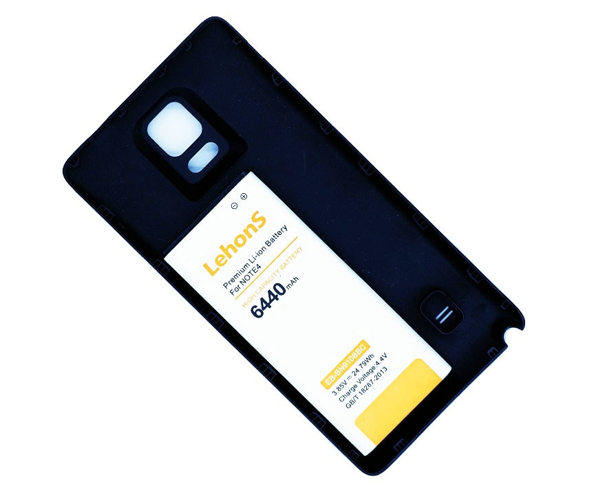 LehonS 6440mAh / 24.79W EB-BN910BBE Replacement Phone Extended Battery + Black Cover Case For Samsung Galaxy Note 4 N9100
