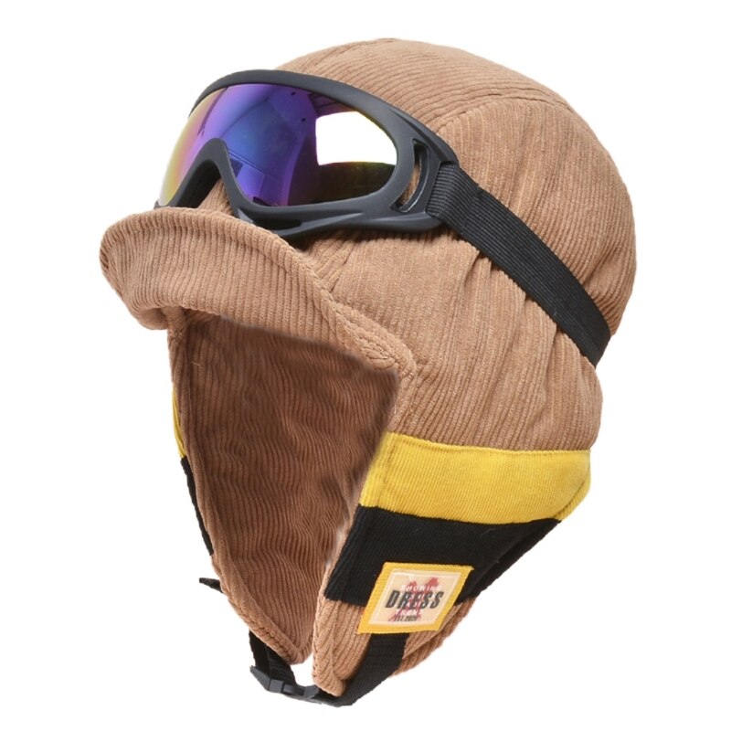Gorra de cazador de soldado de terciopelo para mujer, gorro Reversible con gafas desmontables, a prueba de viento, a rayas de bloque de color, con orejeras: 3