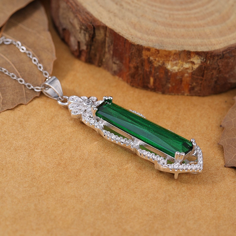 S925 Silver Necklace Treasure Emerald Pendant for Women Turquoise Gemstone bijoux femme joyas Pendant Jewelry S925 Necklaces