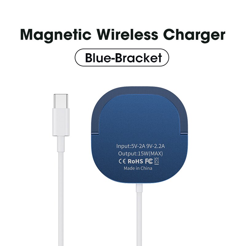 Wireless charger with USB-C Interface Charging Dock for xiaomi Mobile iPhone 12Pro Max 15W PD Fast Charging Pad magnetic charger: Blue