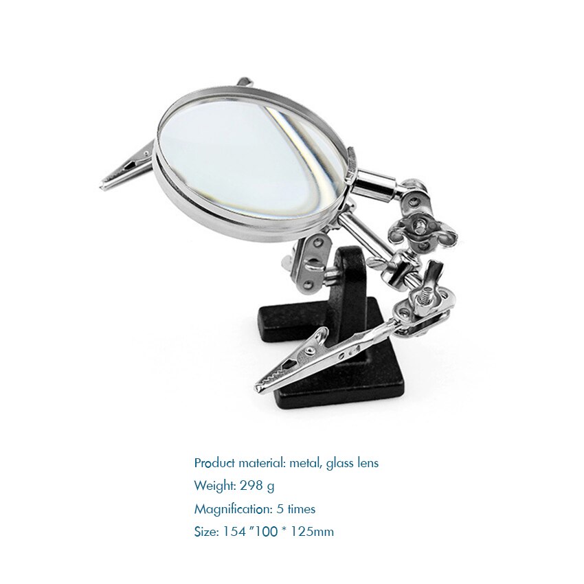 60mm Helping Hands Magnifier Glass Stand with Alligator Clips – 5X Magnifying Lens for Soldering, Crafting & Inspecting