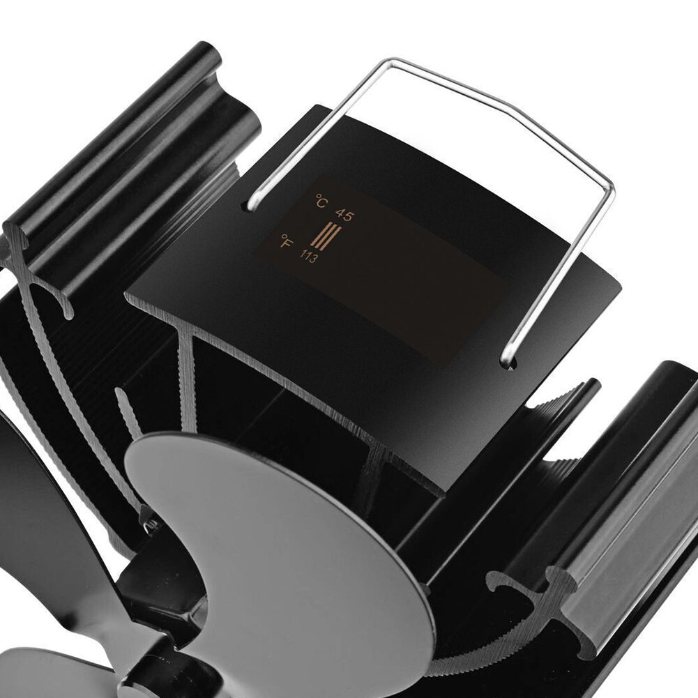 Boligtilbehør vinter varm med termometer peis digital display varmedrevet effektiv 4 blader komfyr vifte vedovn