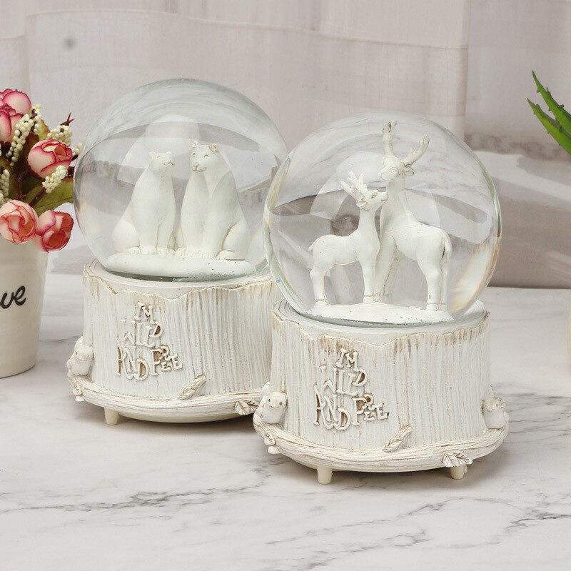 Musical Box Automatic Snowflake with Lights Romantic Snow Globes Retro Box Deer Bear Snow Ball for Girlfriend Home Decor