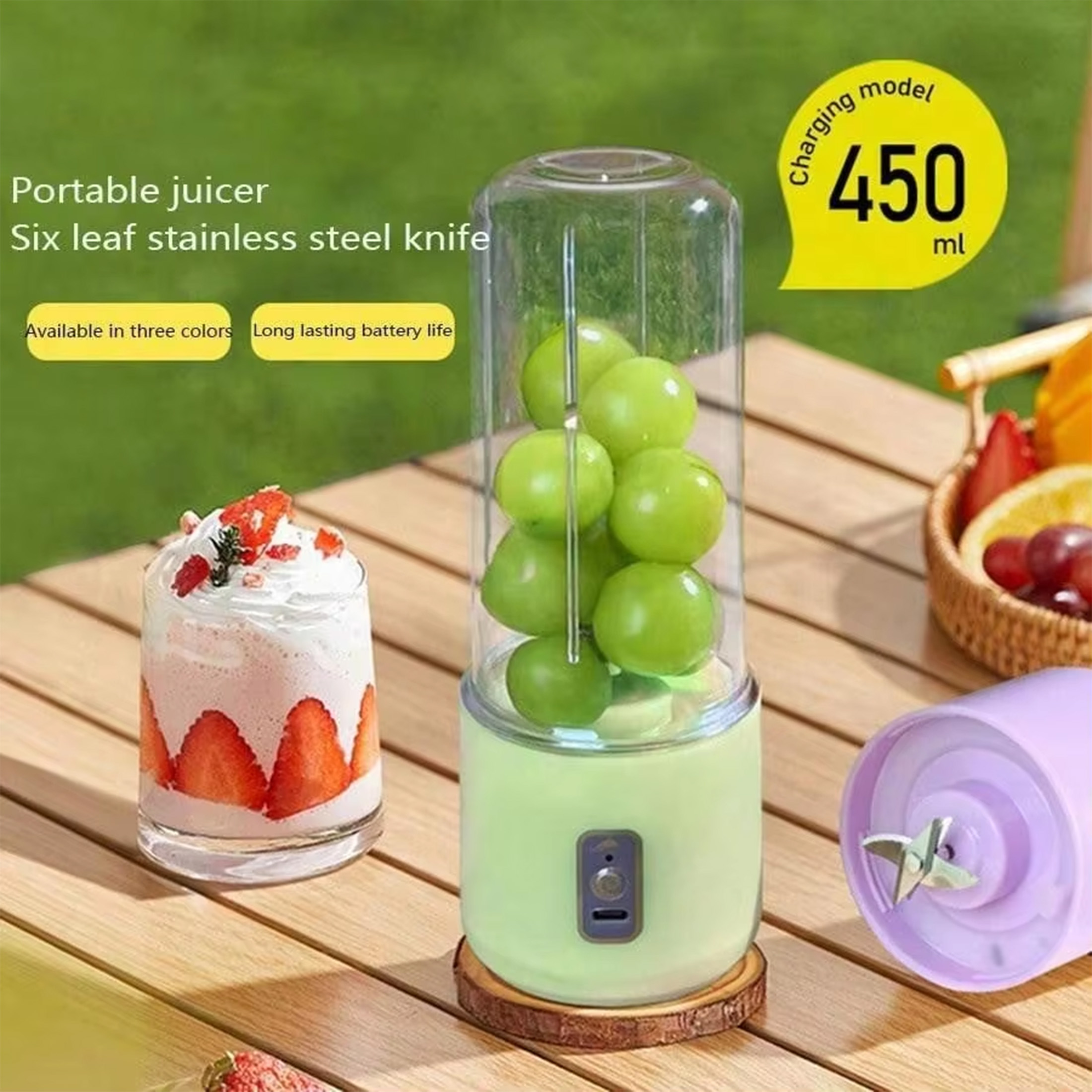 1PC 450ML Tragbare Fruchtsaft Mixer Sommer Elektrische Mini Flasche Hause USB 6 Klingen Entsafter Tasse Maschine