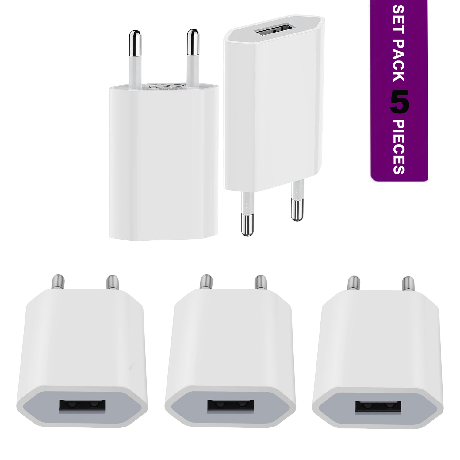 1 uds/3 uds/5 uds 5W enchufe de cargador USB 5V/1A enchufe de carga USB delgado fuente de alimentación para teléfono móvil MP3 luz nocturna: DE