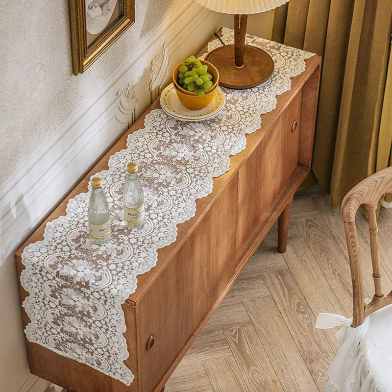 Geborduurde bloemenkant tafelloper, Boho kanten tafelkleed, vintage witte eettafeldecoraties tafelkleed voor huwelijksfeest