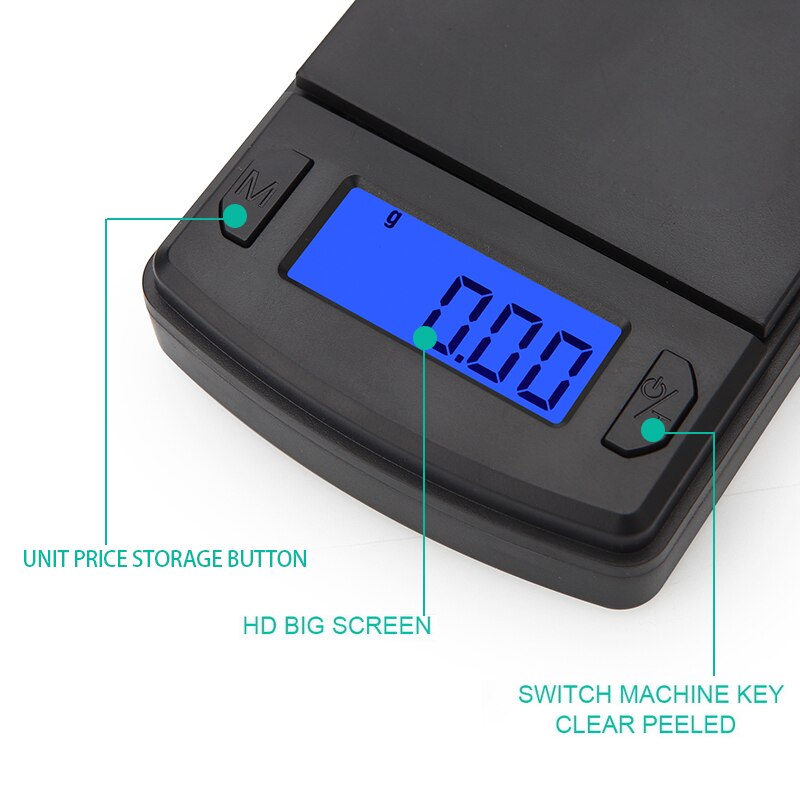 1 Uds. Escala de alta precisión Mini báscula de plástico de bolsillo para pesar joyas de oro balanzas de alimentos Balanza de gramos balanza electrónica LCD