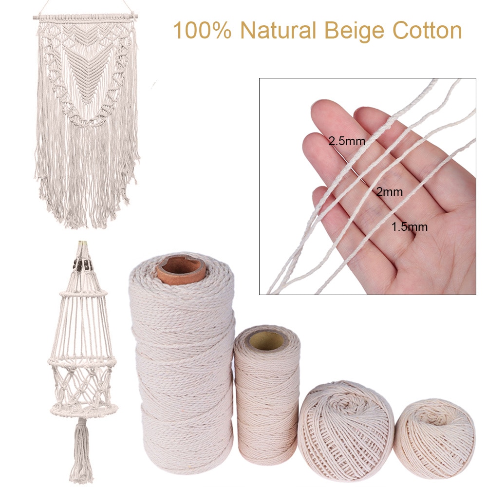 100%  natuurlijke beige katoenen gedraaide koorden, macramé, ambachtelijk touw, handgemaakte verpakking, doe-het-zelf, huisdecoratie