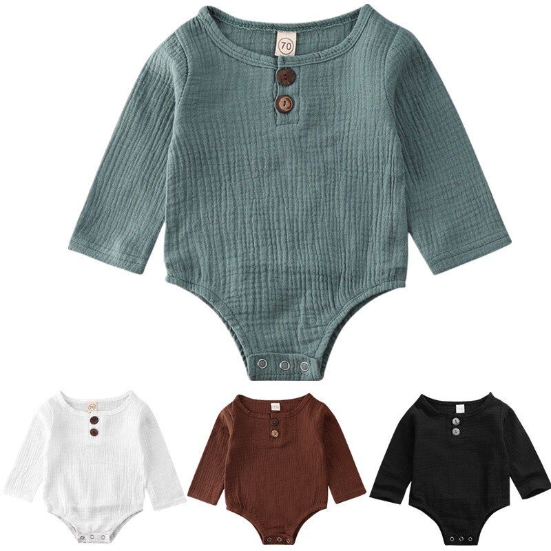 Baby Met Lange Mouwen Bodysuit Baby Baby Katoen Linnen Bodysuits Jongen Meisje Solid Button Jumpsuit Herfst Kleding Outfit