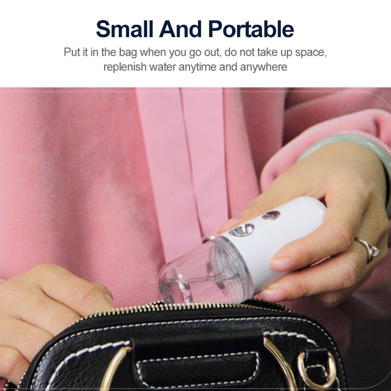 Humidificador de aire pequeño portátil USB recargable 30ML medidor de agua portátil ultrasónico carga Mini leche aceite vaporizado cara