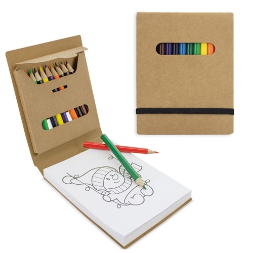 Libreta de Colorear con Cajita + 12 Lapiceros + 12 Dibujos para Colorear + Hojas en Blanco - Creativos Niños