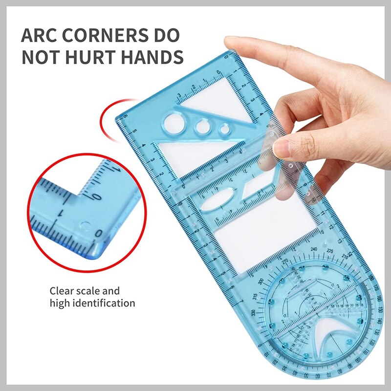 3 Maten Multifunctionele Geometrische Liniaal Plastic Tekening Liniaal Meten Sjablonen Heerser Voor School Kantoorbenodigdheden