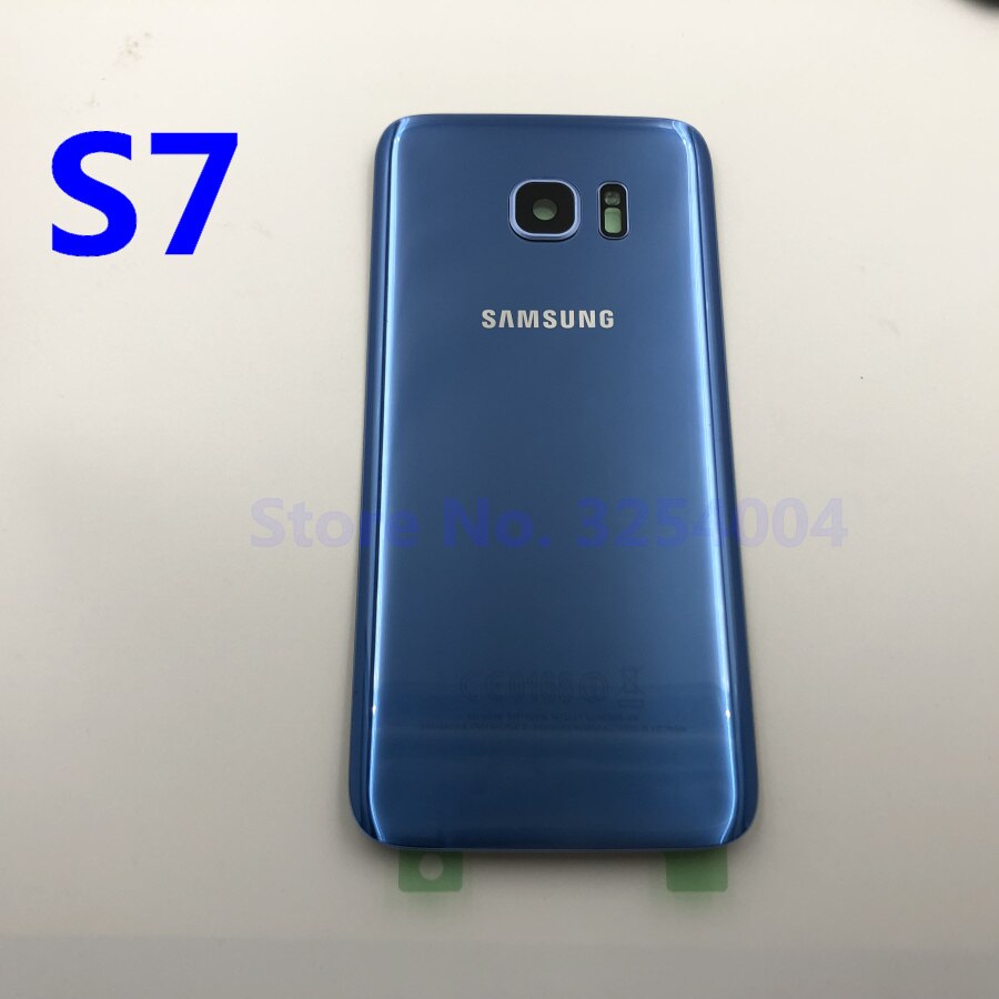 Para Samsung Galaxy S7 Edge G935 S7 G930 batería cubierta trasera carcasa de repuesto piezas de reparación + Marco de lente de cristal de la cámara del oído: S7  Blue