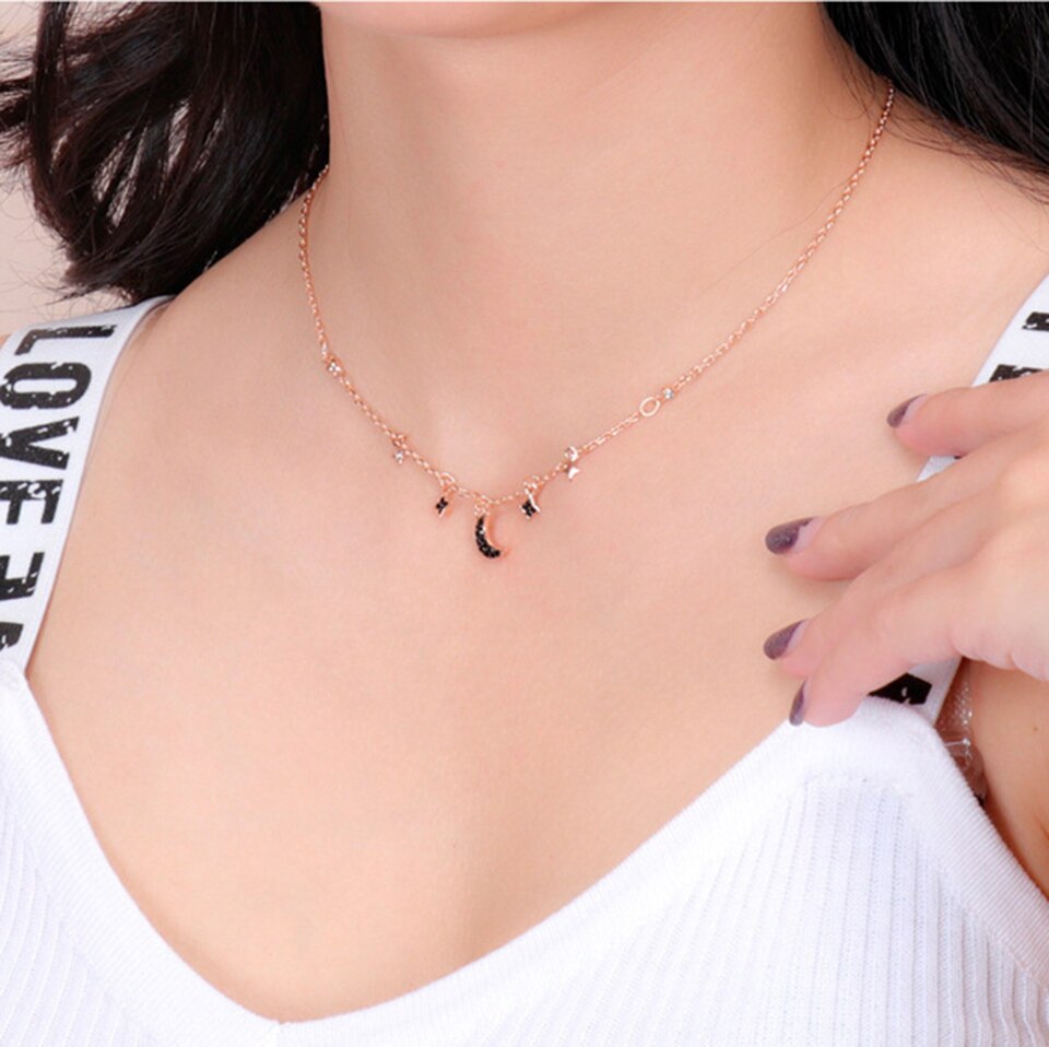 Ster Maan Zirkoon Hanger Ketting Titanium Rvs Materiaal Ingelegd Zirkoon Ketting Kettingen Mode Trendy Vrouwen Sieraden