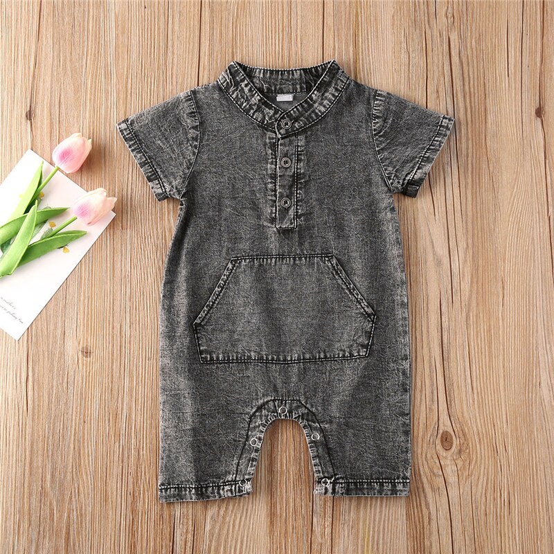Pasgeboren baby jongens zomerkleding 0-18m casual korte mouwen denim romper jumpsuit outfits zonnepak