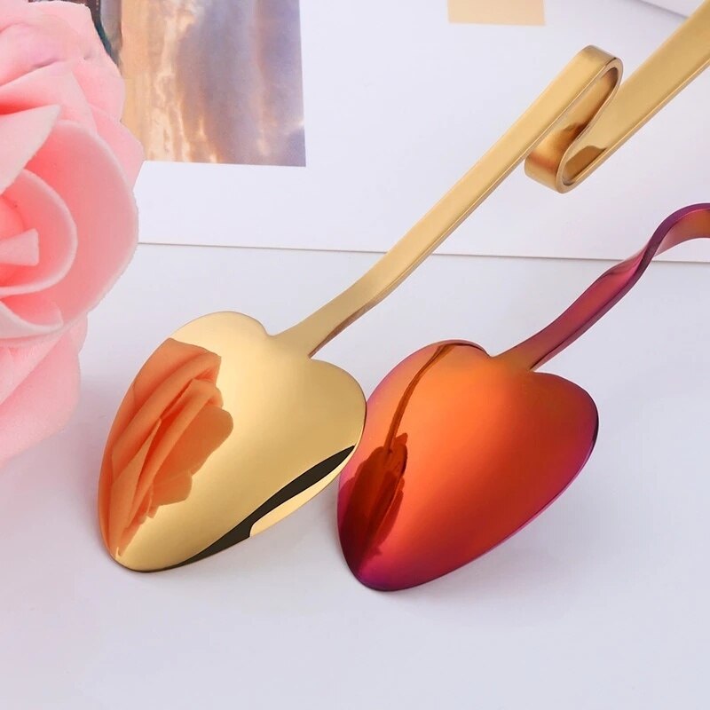 1 Pcs Coffee Spoon Honey Shape Tea Coffee Cup Hanging Spoons Stainless Steel Rose Gold Heart Teaspoon