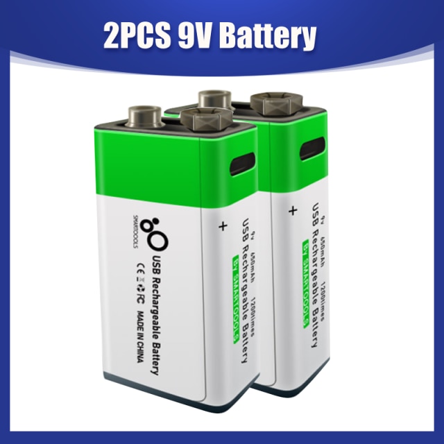 9V 650mAh 6F22 Lithium Rechargeable Battery USB Charging For Toy Remote Control RC KTV Multimeter Microphone Guitar Helicopter: 2PCS