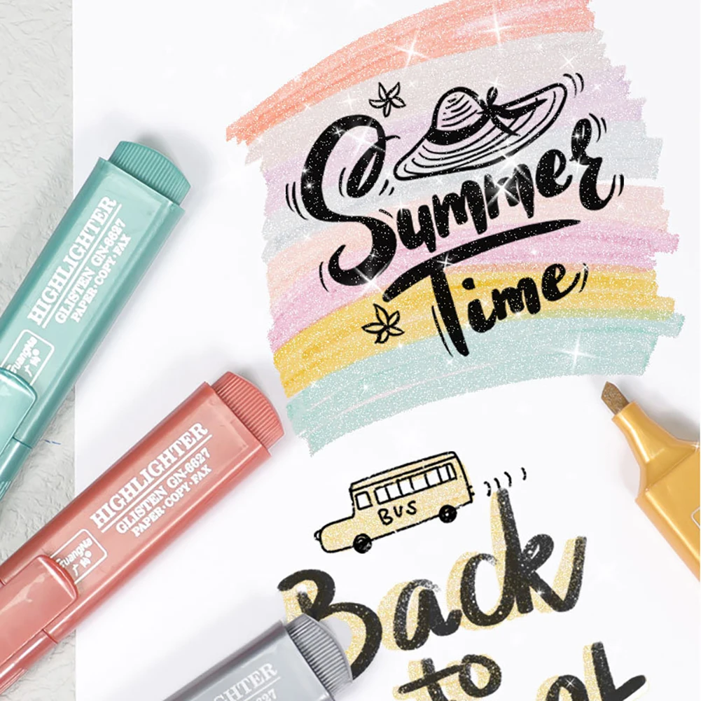 Resaltador metálico, marcadores fluorescentes con purpurina, bolígrafo brillante para tomar notas, 8 colores para diario, suministros para álbum de recortes, arte de dibujo