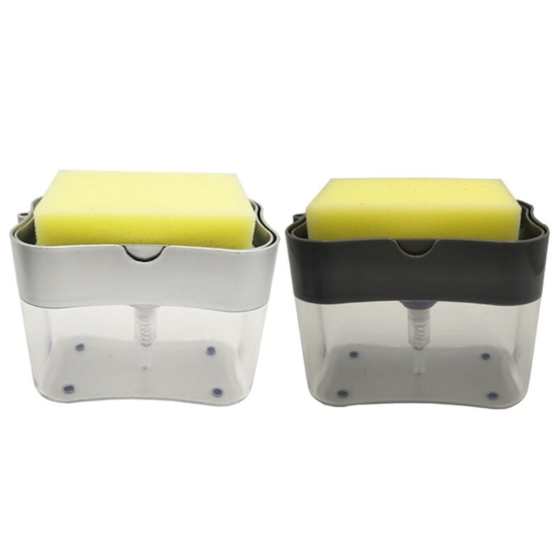 Liquid Soap Pump Dispenser with Sponge Holder Cleaning Container Manual Press Soap Organizer Kitchen Cleaner Tool Home