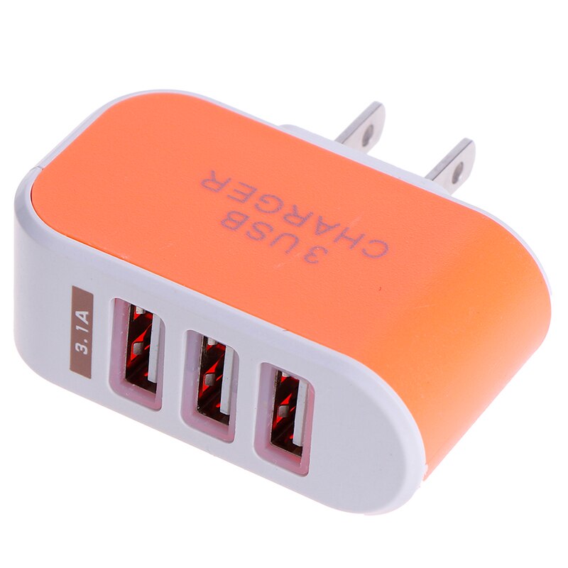 1 st. oplader 5v 3.1a drievoudige usb-poort muur thuis reizen ac mobiele snellader adapter us stekker benodigdheden: Oranje
