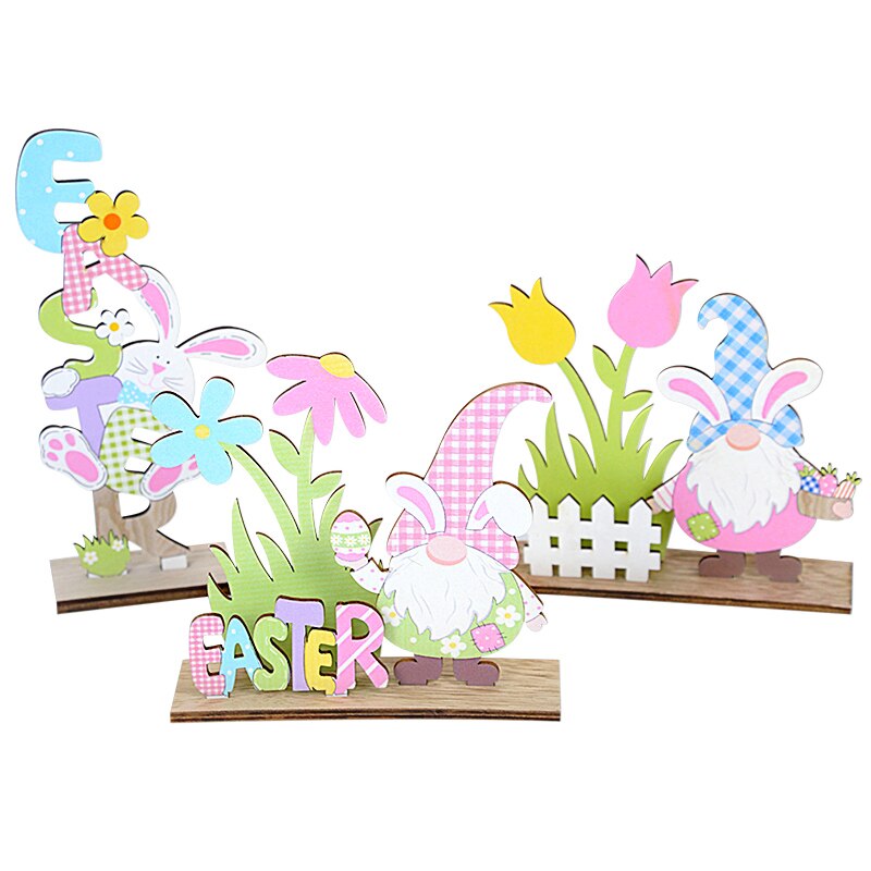 Happy Easter Spring Wooden Letters Decoration Easter Ornaments Bunny Carrot Faceless Gnome Wood Craft Kids Toys Party Decor